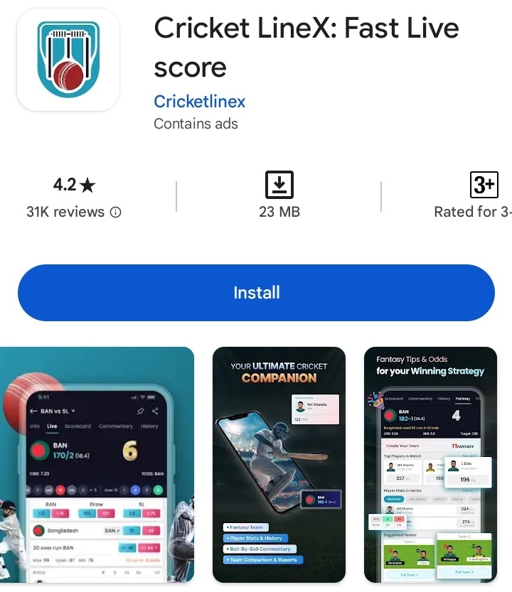Cricket LineX: Fast Live score app