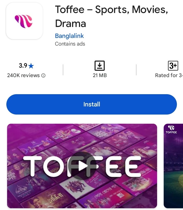 Toffee - Sports, Movies, Drama apps